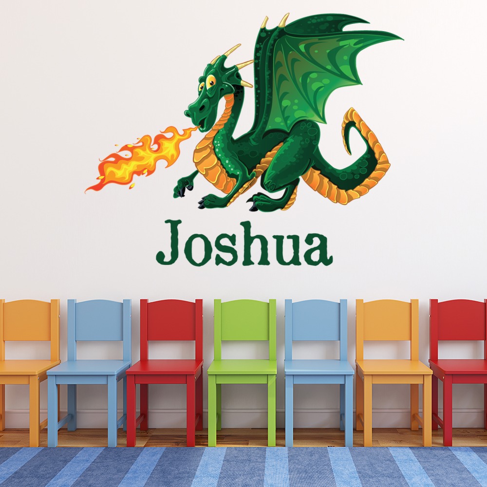 Custom Name Green Dragon Wall Sticker Personalised Kids Room Decal