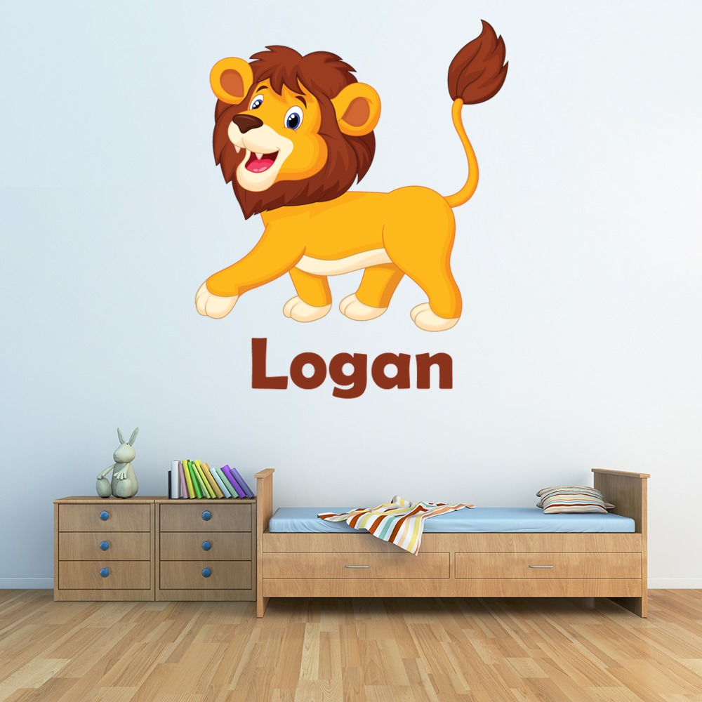 Custom Name Lion Wall Sticker Personalised Kids Room Decal