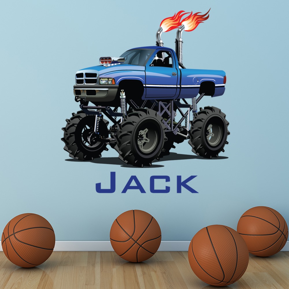 Custom Name Monster Truck Wall Sticker Personalised Kids Room Decal