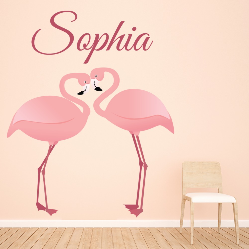 Custom Name Pink Flamingo Wall Sticker Personalised Kids Room Decal - Mod4