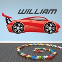Custom Name Red Race Car Wall Sticker Personalised Kids Room Decal