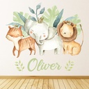 Custom Name Safari Animals Nursery Wall Sticker Personalised Kids Room Decal