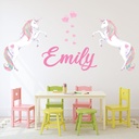 Custom Name Unicorns & Hearts Wall Sticker Personalised Kids Room Decal