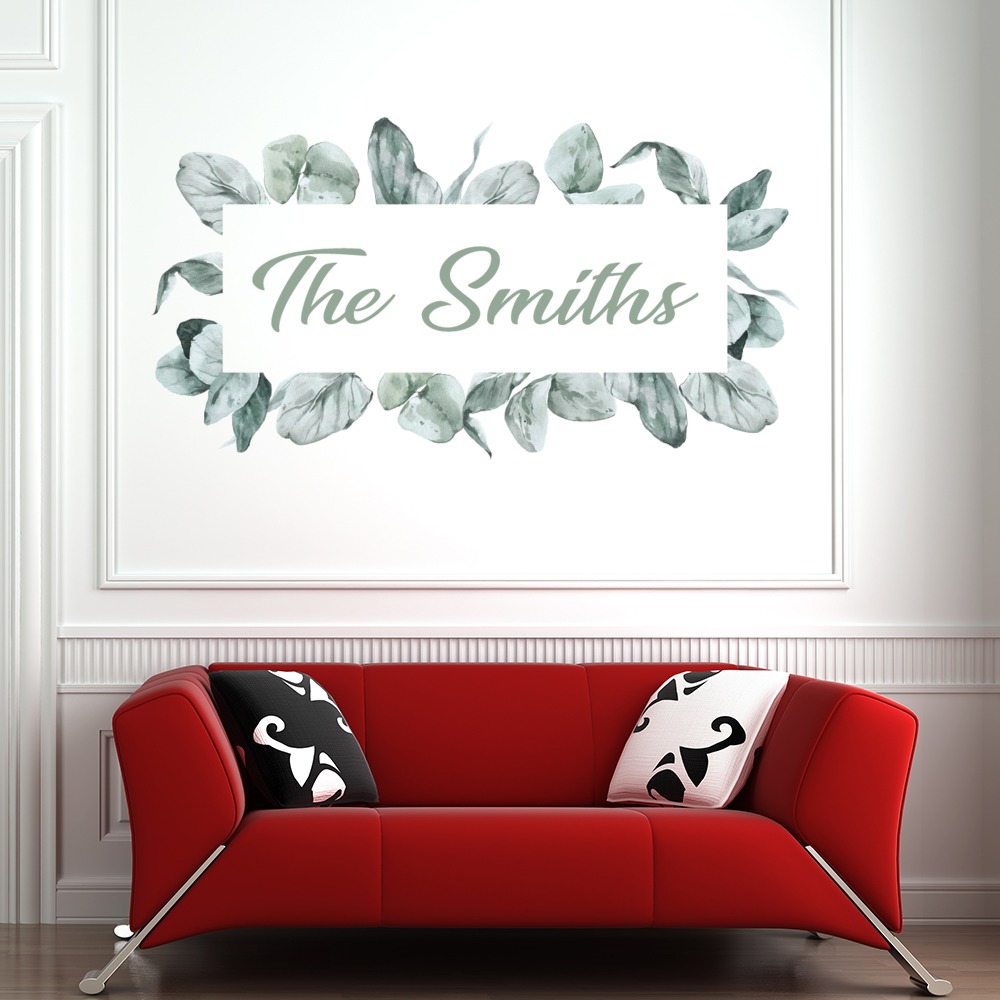 Personalised Family Name Leaf Frame Wall Sticker