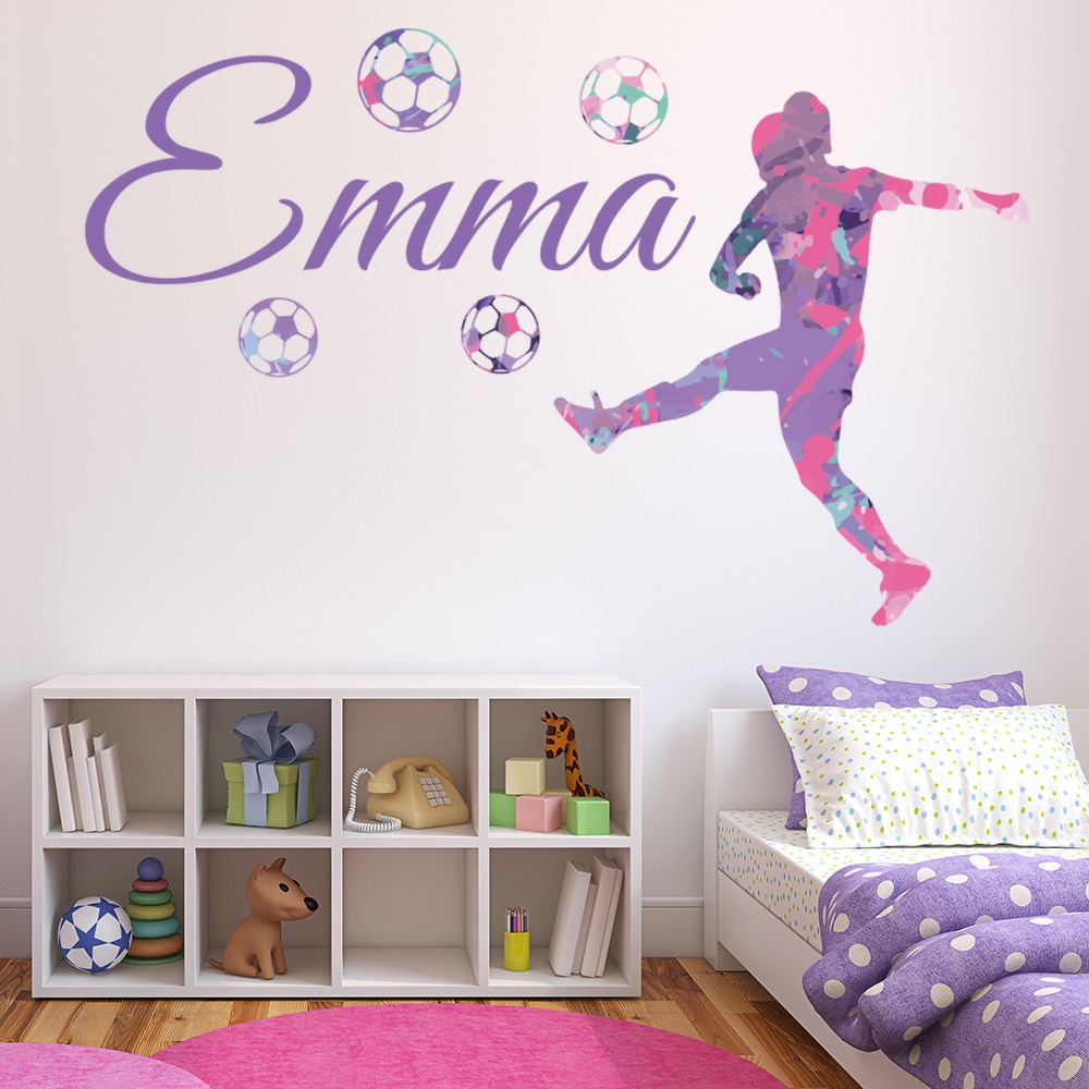 Personalised Girls Football Pink Paint Splash Wall Sticker