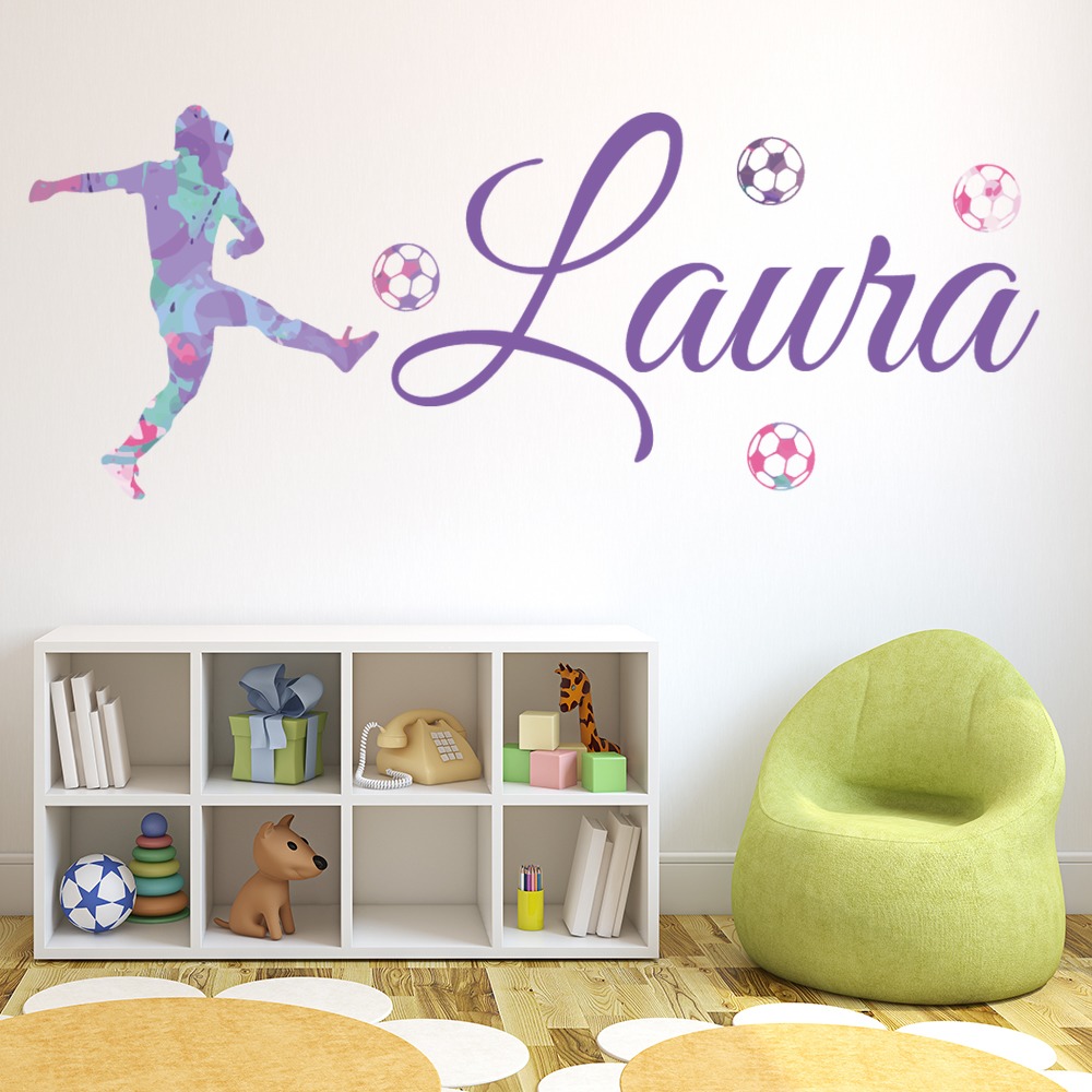 Personalised Girls Football Purple Paint Splash Wall Sticker