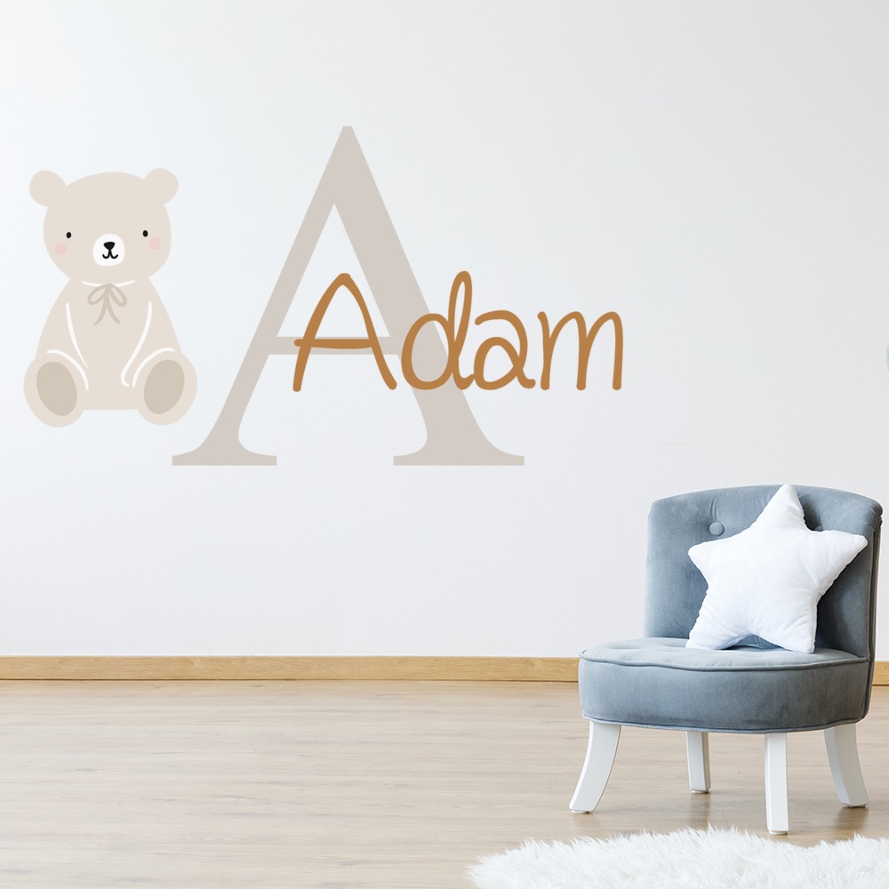 Personalised Name & Initial Teddy Nursery Wall Sticker
