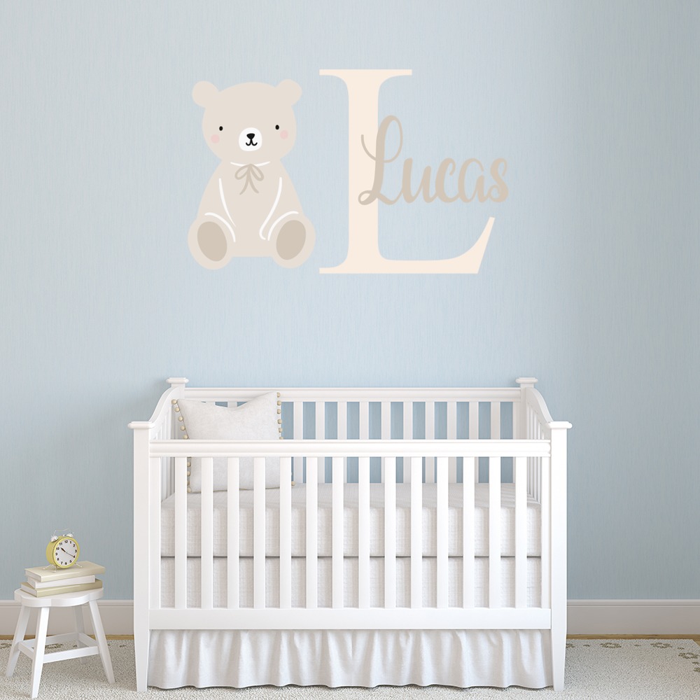 Personalised Name & Initial Teddy Bear Nursery Wall Sticker