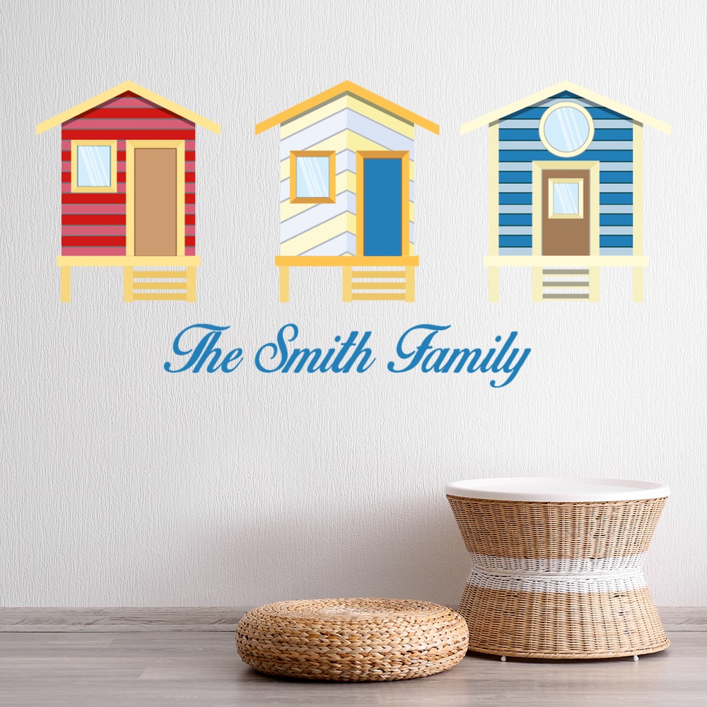Personalised Name Beach Huts Seaside Wall Sticker