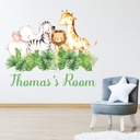 Personalised Name Baby Safari Animals Wall Sticker