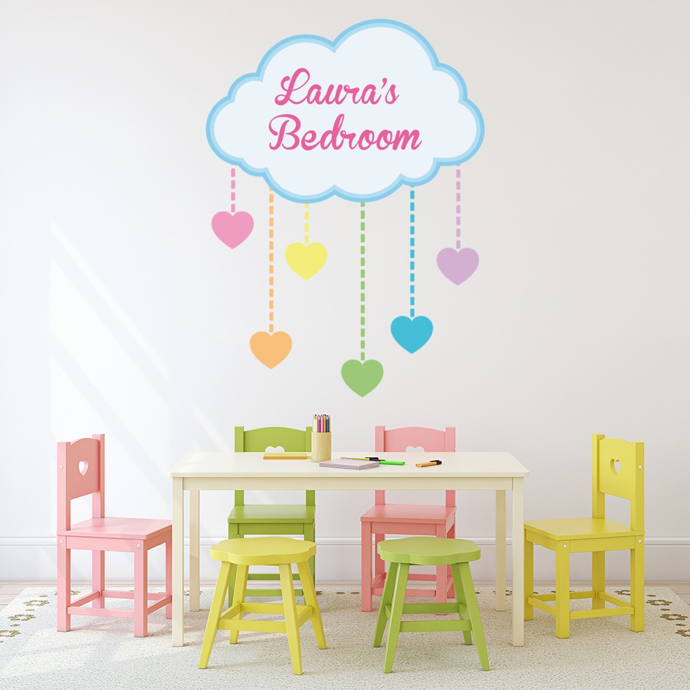 Personalised Name Cloud & Hearts Wall Sticker