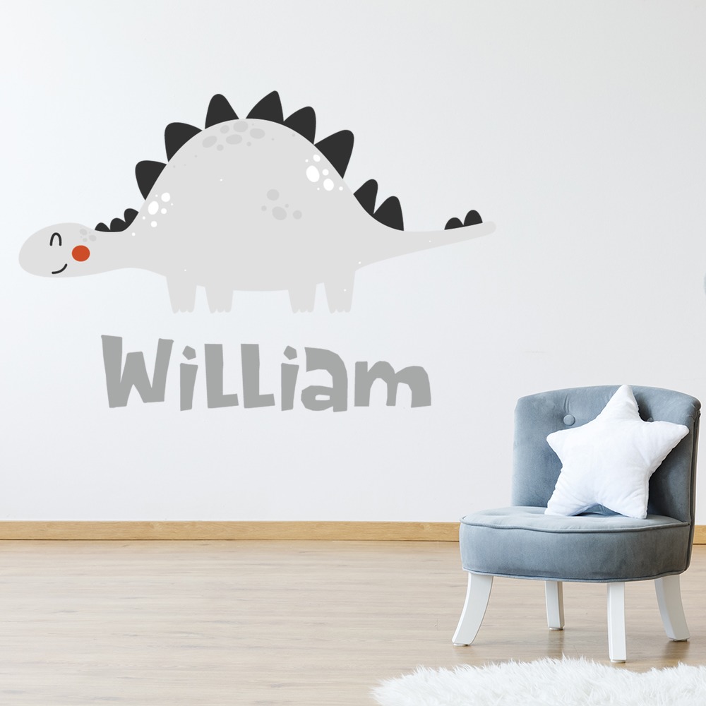 Personalised Name Grey Dinosaur Wall Sticker