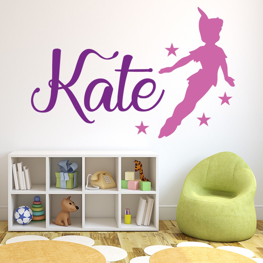 Personalised Name Pink Peter Pan Wall Sticker