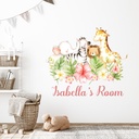 Personalised Name Tropical Safari Animals Nursery Wall Sticker