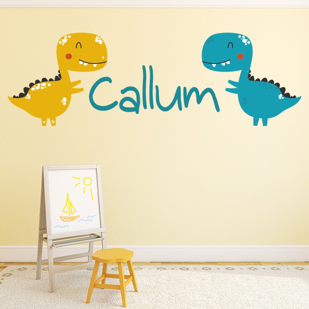 Personalised Name Yellow Blue Dinosaur Wall Sticker