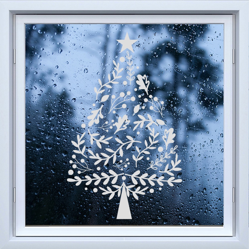 Floral Christmas Tree Frosted Window Sticker