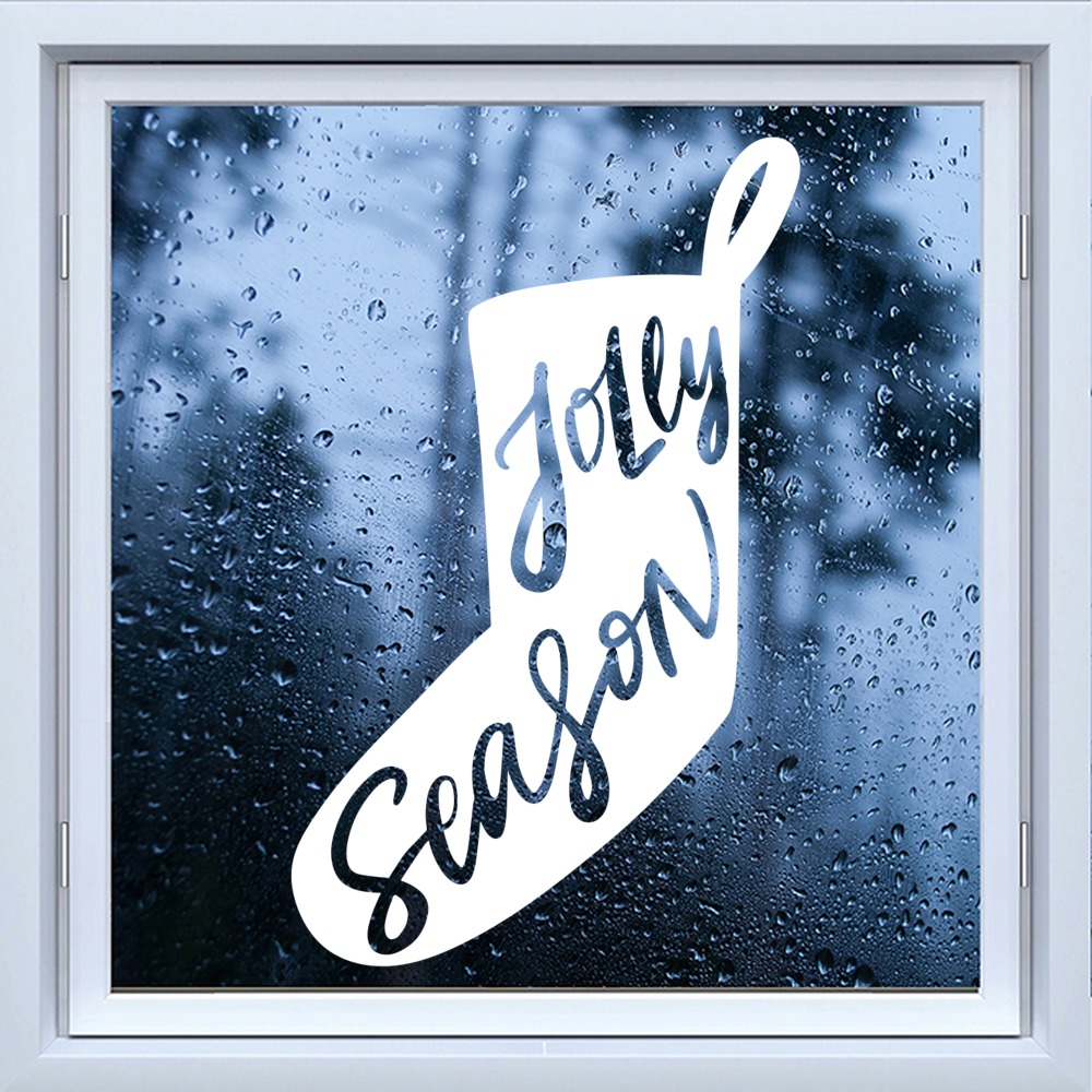 Jolly Season Christmas Stocking Frosted Window Sticker