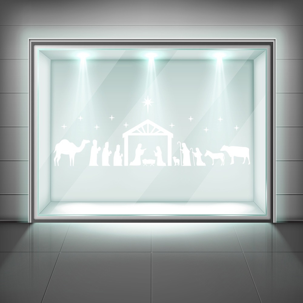 Large Nativity Scene Christmas Frosted Window Sticker