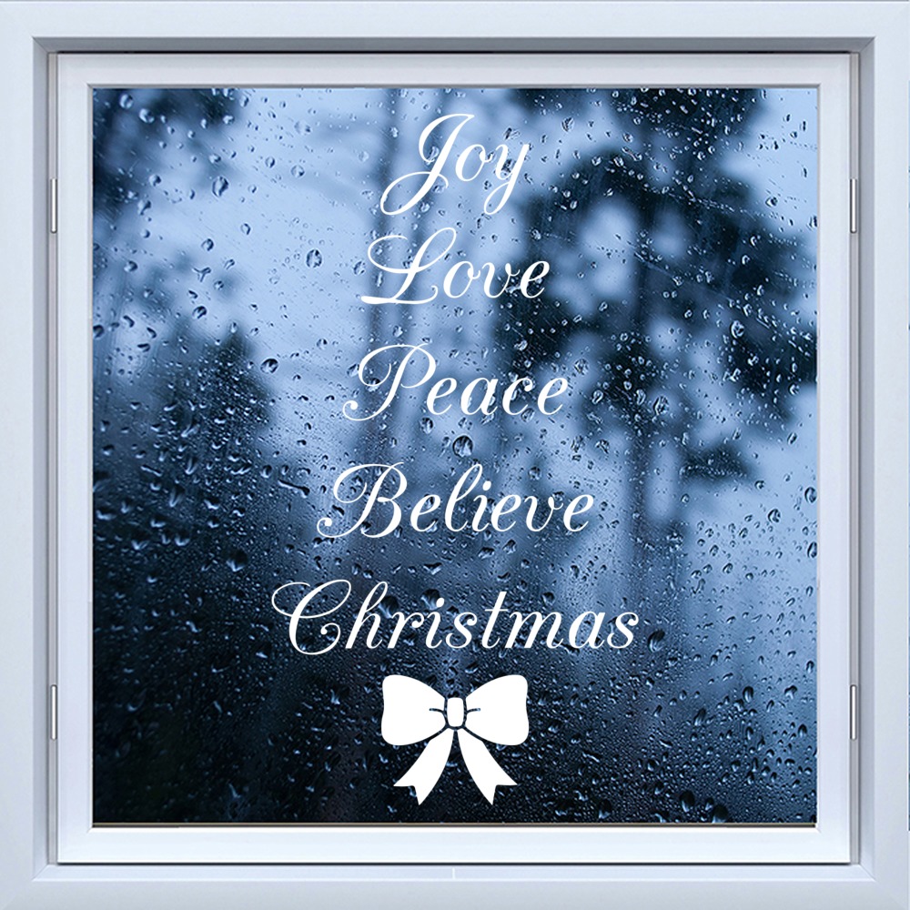 Love Joy Peace Christmas Tree Quote Frosted Window Sticker