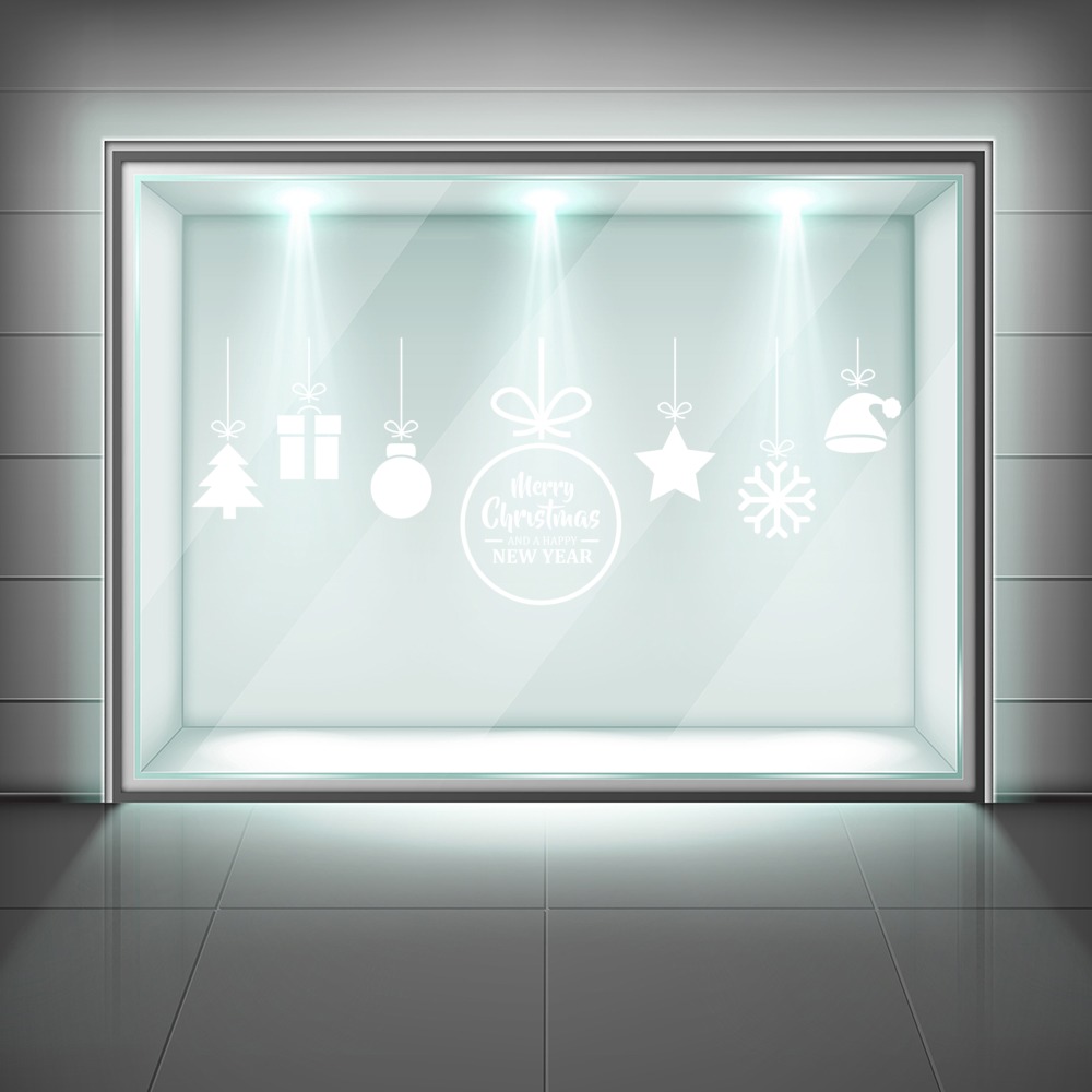 Merry Christmas Baubles Frosted Window Sticker