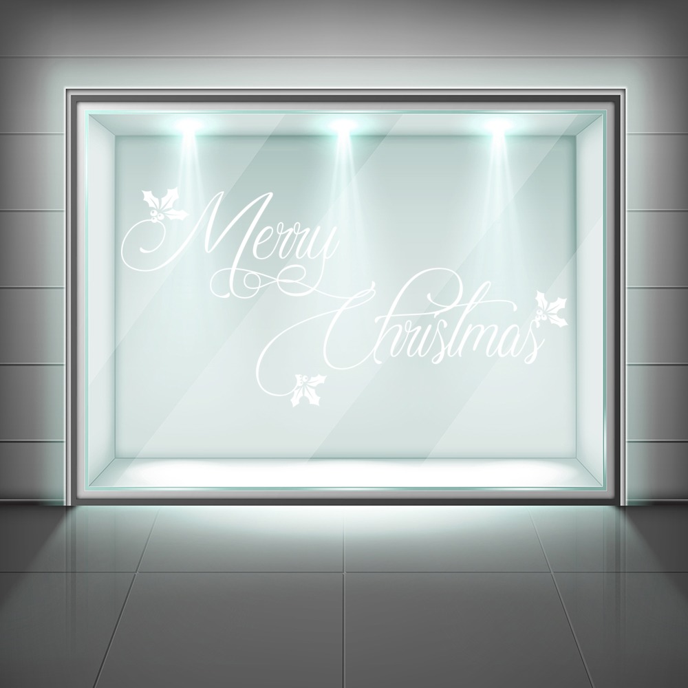 Merry Christmas Festive Holly Frosted Window Sticker