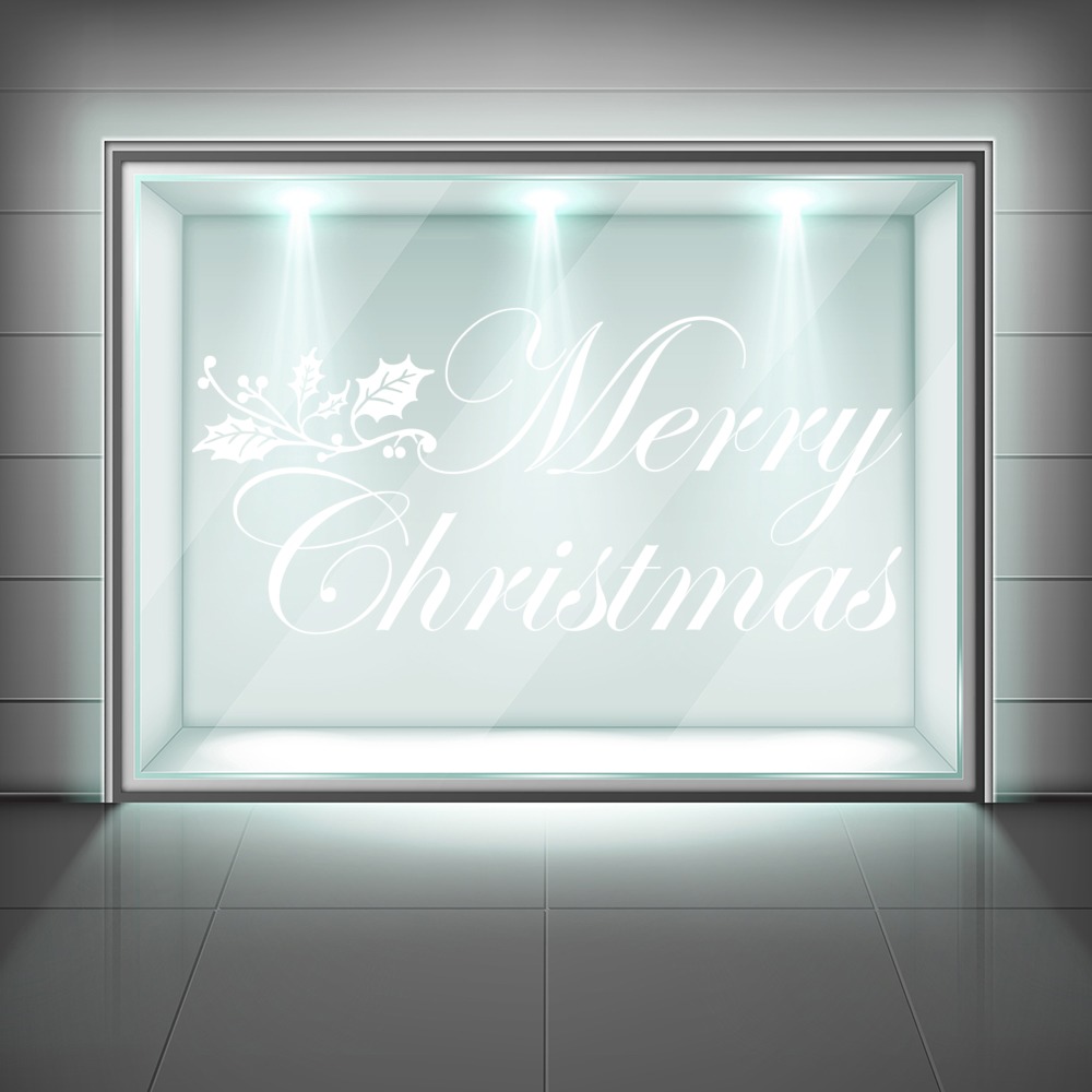 Merry Christmas Holly Quote Frosted Window Sticker