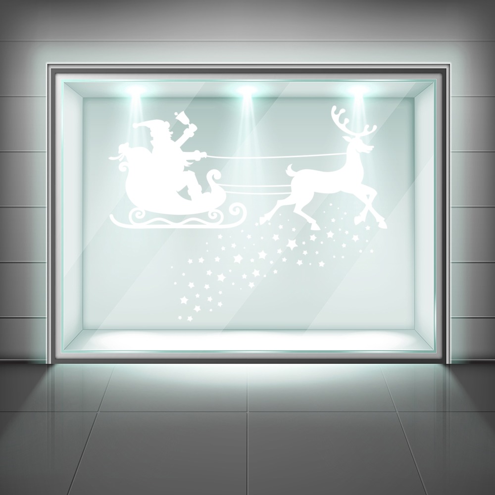 Santa, Reindeer & Stars Christmas Frosted Window Sticker