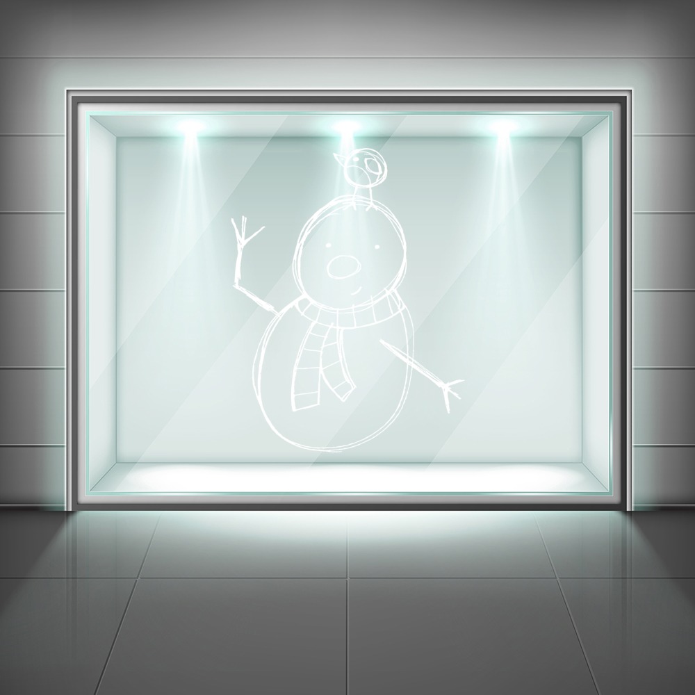 Snowman & Robin Christmas Frosted Window Sticker