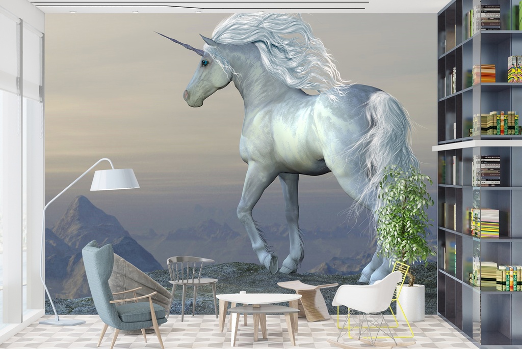 Beautiful White Unicorn Wall Mural Wallpaper