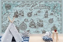Blue Pirate Map Caribbean Sea Wall Mural Wallpaper