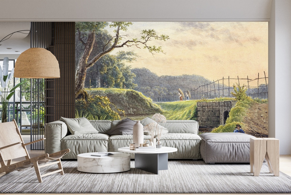 Landscape With Bridge Wall Mural Artist Georgius Jacobus Johannes van Os