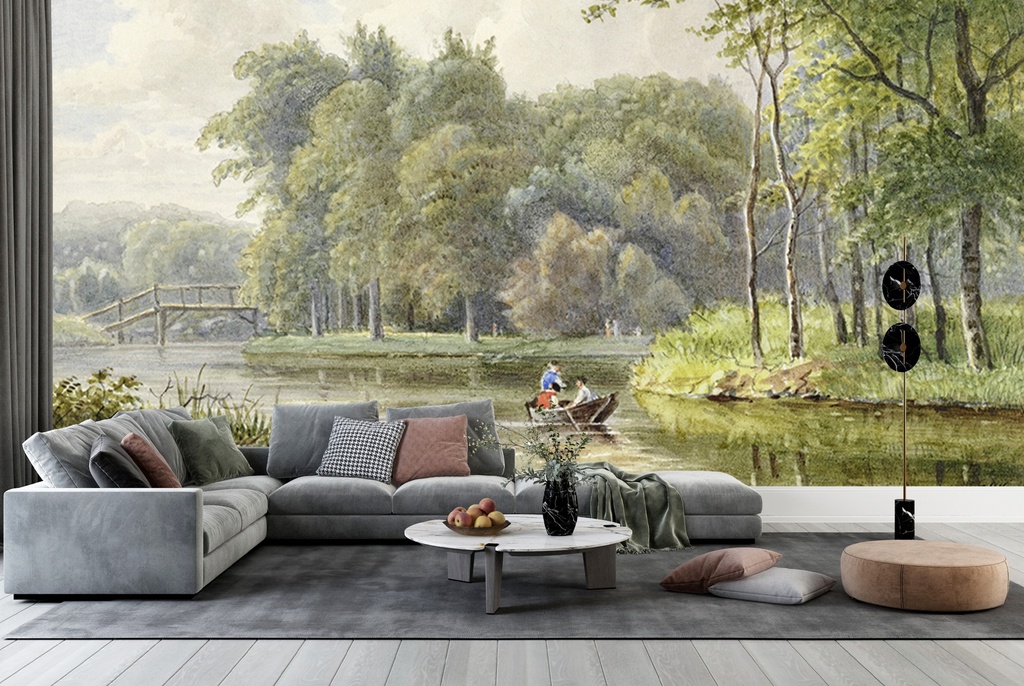 Landscape With Rowing Boat Wall Mural Artist Georgius Jacobus Johannes van Os