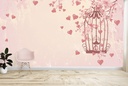Love Heart Tree Pink Birdcage Wall Mural Wallpaper