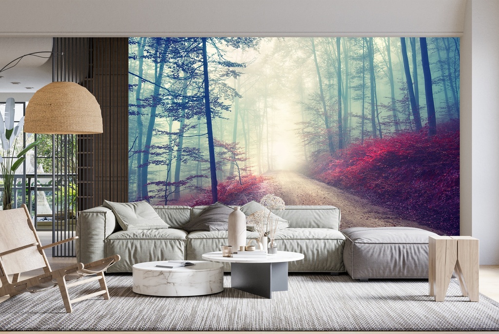 Magical Red Road Forest Wall Mural Wallpaper