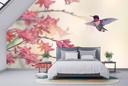 Pink Floral Hummingbird Wall Mural Wallpaper