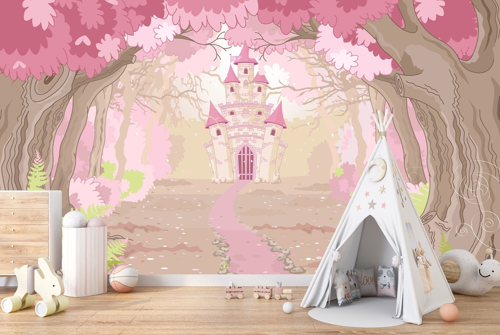 Princess Castle In Enchanted Wood Wall Mural Wallpaper