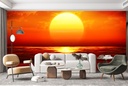 Red Ocean Sunset Wall Mural Wallpaper
