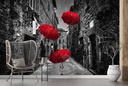 Red Umbrellas Black White Wall Mural Wallpaper