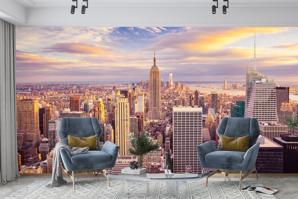 Sunset Skyscrapers New York City Wall Mural Wallpaper