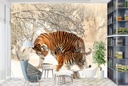 Tiger & Cub In Winter Snow Wall Mural Wallpaper