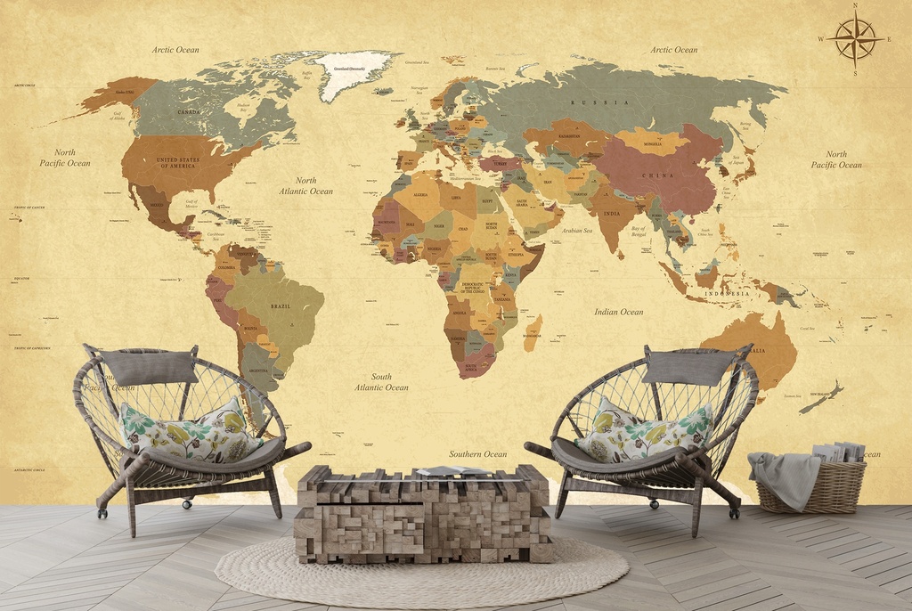 Vintage World Map Wall Mural Wallpaper
