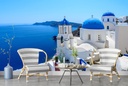 White Buildings, Blue Sea Greece Wall Mural Wallpaper