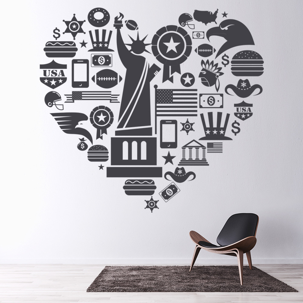 America Heart USA Landmarks Wall Sticker