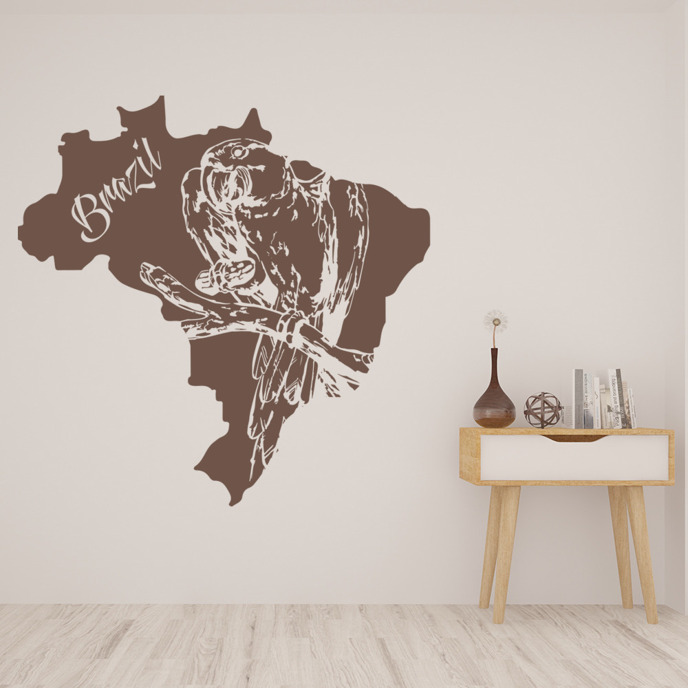 Brazil Map Parrot Bird Wall Sticker