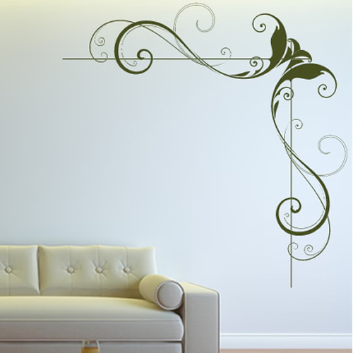Curled Leaves Corner Piece Floral Design Wall Stickers Home Decor Art Decals