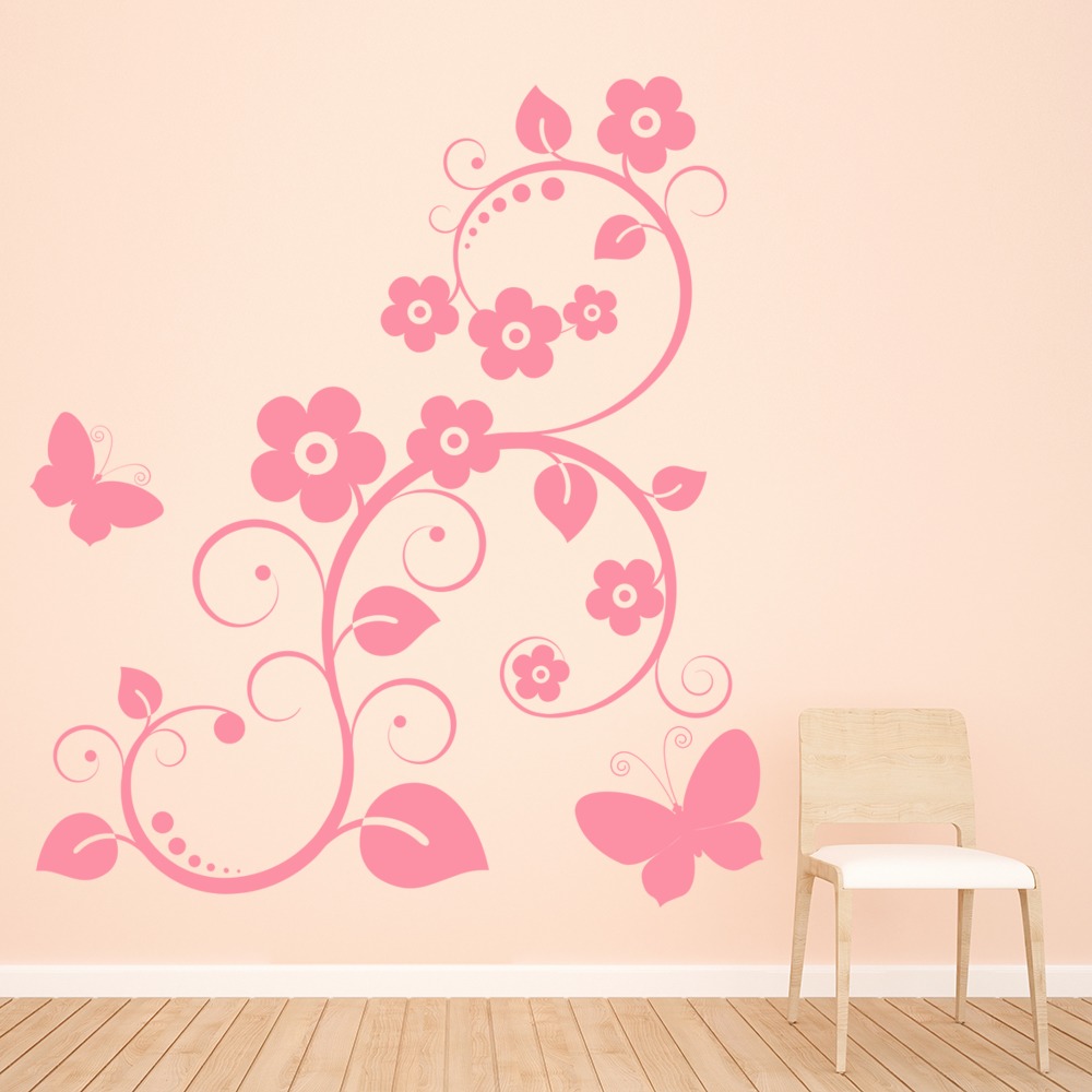 Floral Leaves Swirl Butterfly Wall Sticker