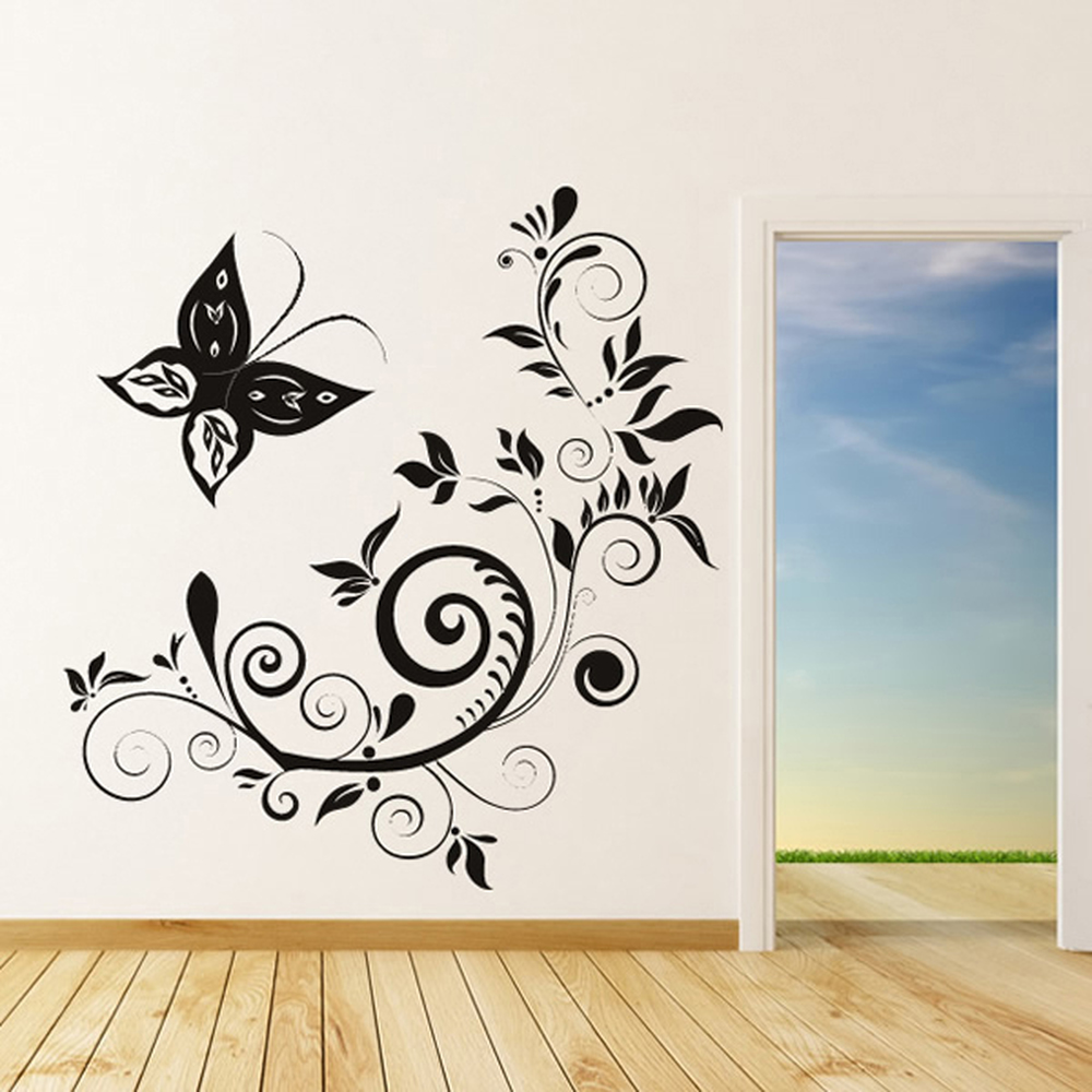 Floral Swirl Butterfly Wall Sticker - Mod9