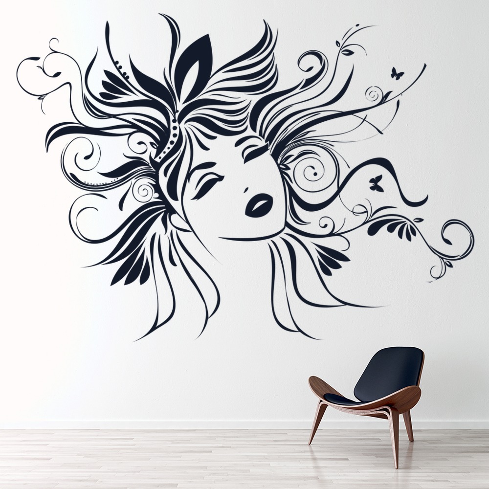 Floral Hair Beauty Princess Wall Sticker