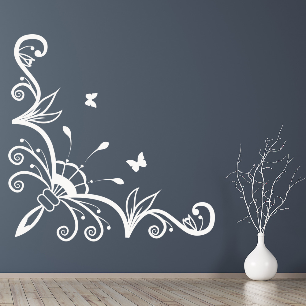 Flowers Butterfly Corner Wall Sticker