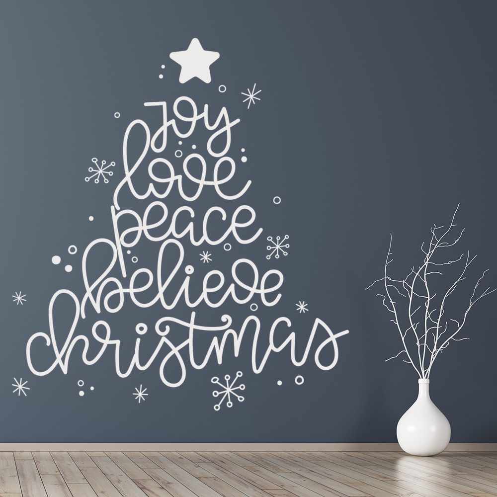 Joy Love Peace Christmas Tree Quote Wall Sticker